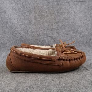 Minnetonka Shoes Womens 7 Slipper Loafer Moccasin Slip On Faux Fur Comfort Brown